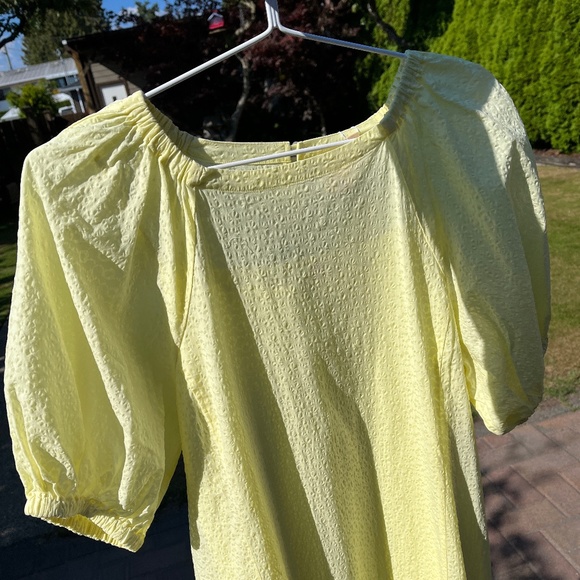 Uniqlo X Hana Hajima dress, gathered sleeves, cotton, yellow, size L, NWT - Picture 3 of 14